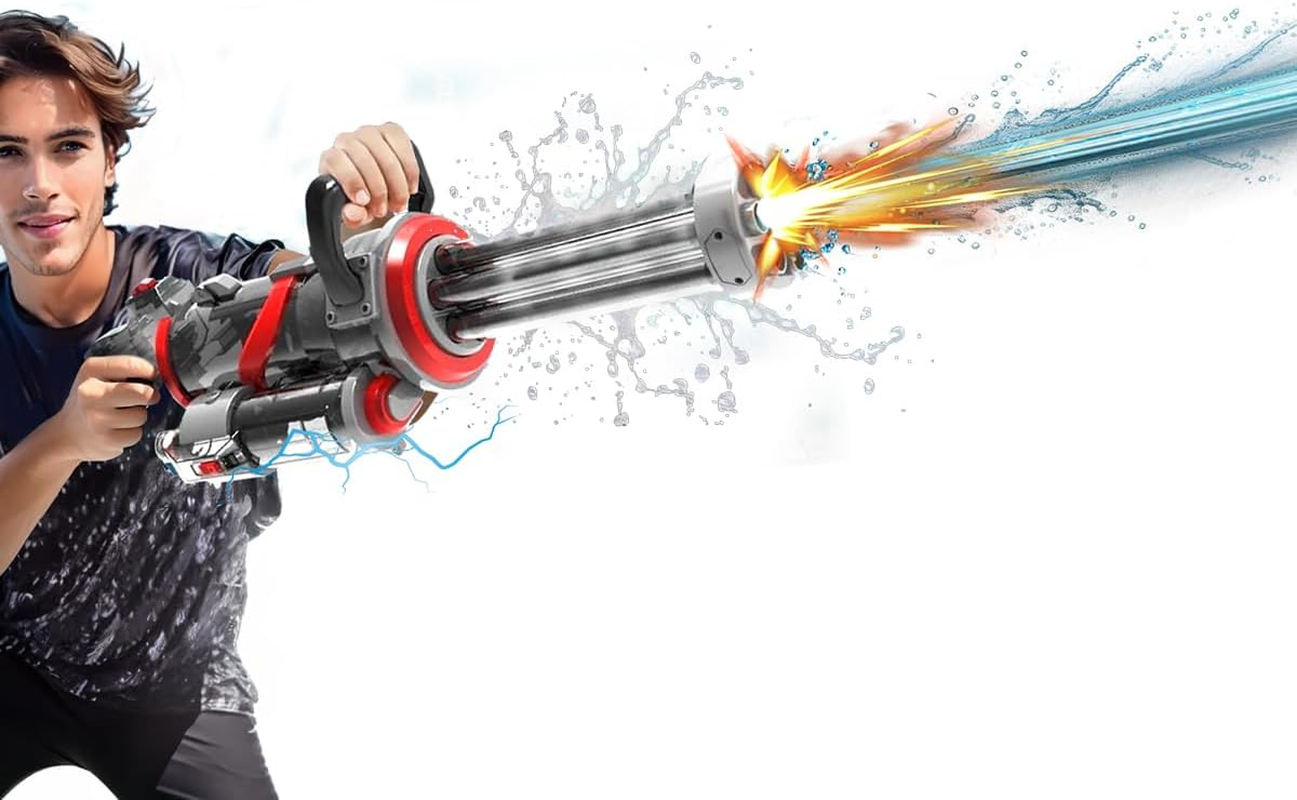 Kazaang Crossxfire Aquaz Punisher - Electric Water Gun with 9M Firing Range - Fully Automatic Gatling Gun with Simulated Muzzle Flash Effect - External Backpack Water Tank - Suitable for 8+ image number 2