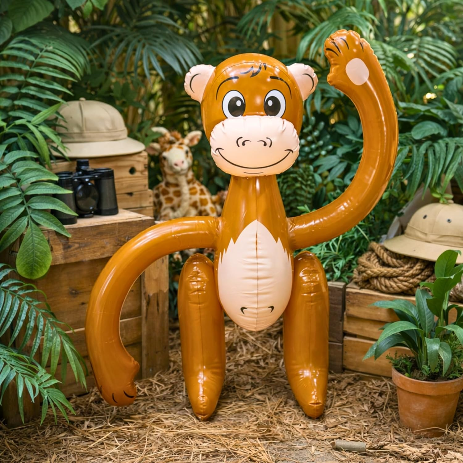 SHATCHI Inflatable Blow up Brown Monkey Chimp Tropical Summer Pool Beach Hawaiian African Fancy Dress Party Decoration Hen Stag Do Accessories, (1Pc-12Pcs), 2Pcs image number 2