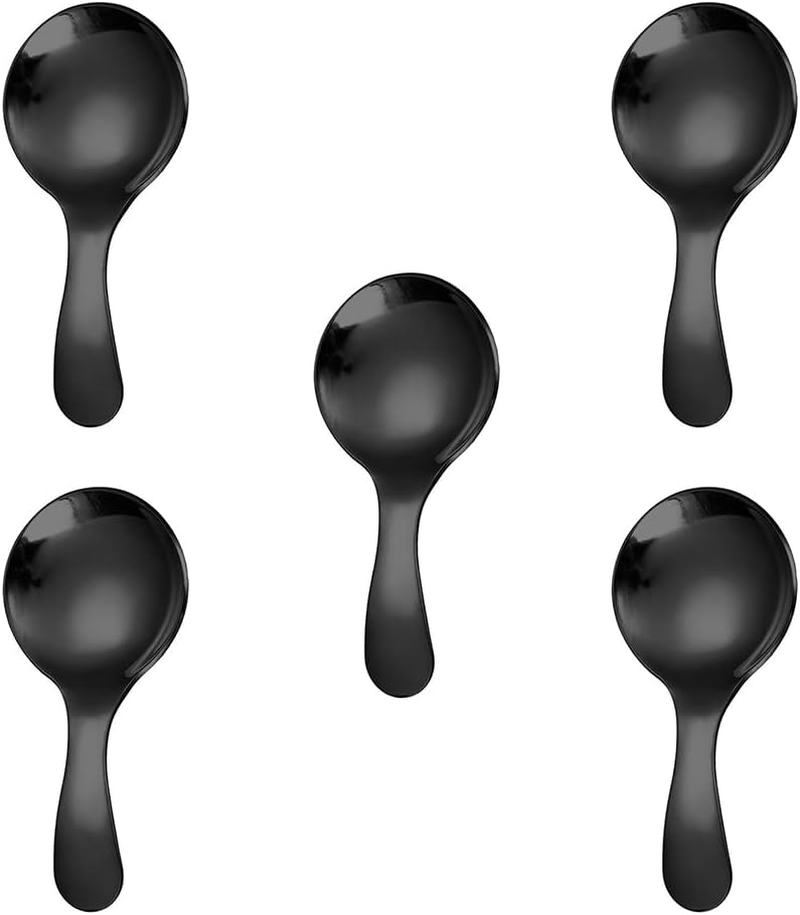 5PCS Short Handle Spoon, Stainless Steel Mini Spoons Thickened Small round Spoon for Salt Condiments Dessert Tea Coffee (Rose Gold)