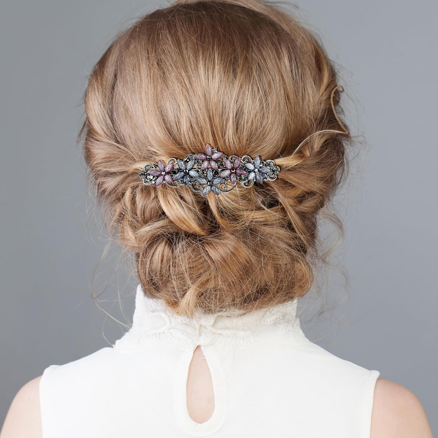 Teaaha Pack of 2 Elegant Hair Clips for Women Girls Hair Clip with Crystal Flower Clip Glitter Exquisite Hair Accessories French Style Vintage Hair Accessories (Pink and Blue/Black and Blue)