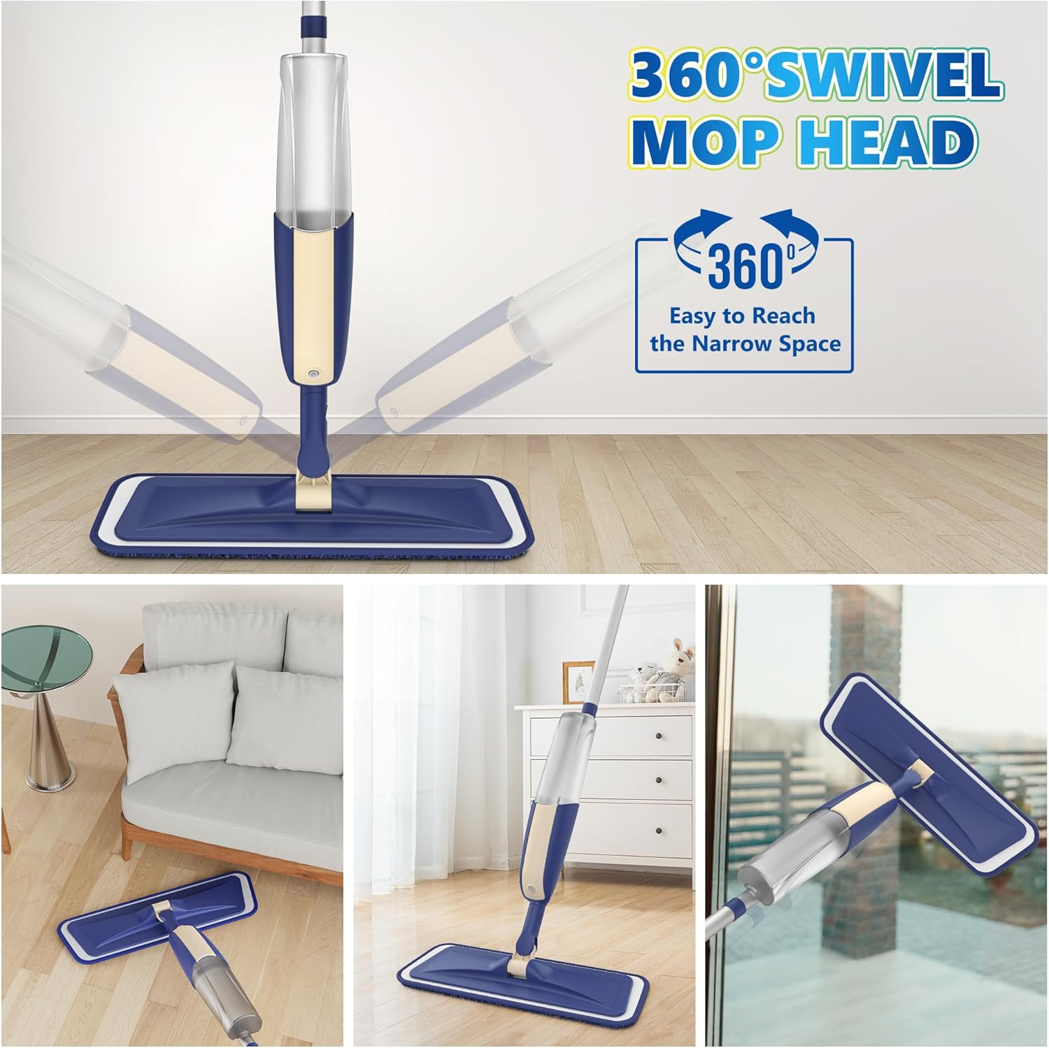 Microfiber Spray Mops for Hardwood Floor Cleaning - MEXERRIS Wet Jet Mops Dry Dust Mop with 3X Washable Pads Fit for Swiffer Powermop Floor Mop Flat Mops for Wood Laminate Tile Vinyl Floor Cleaning image number 5