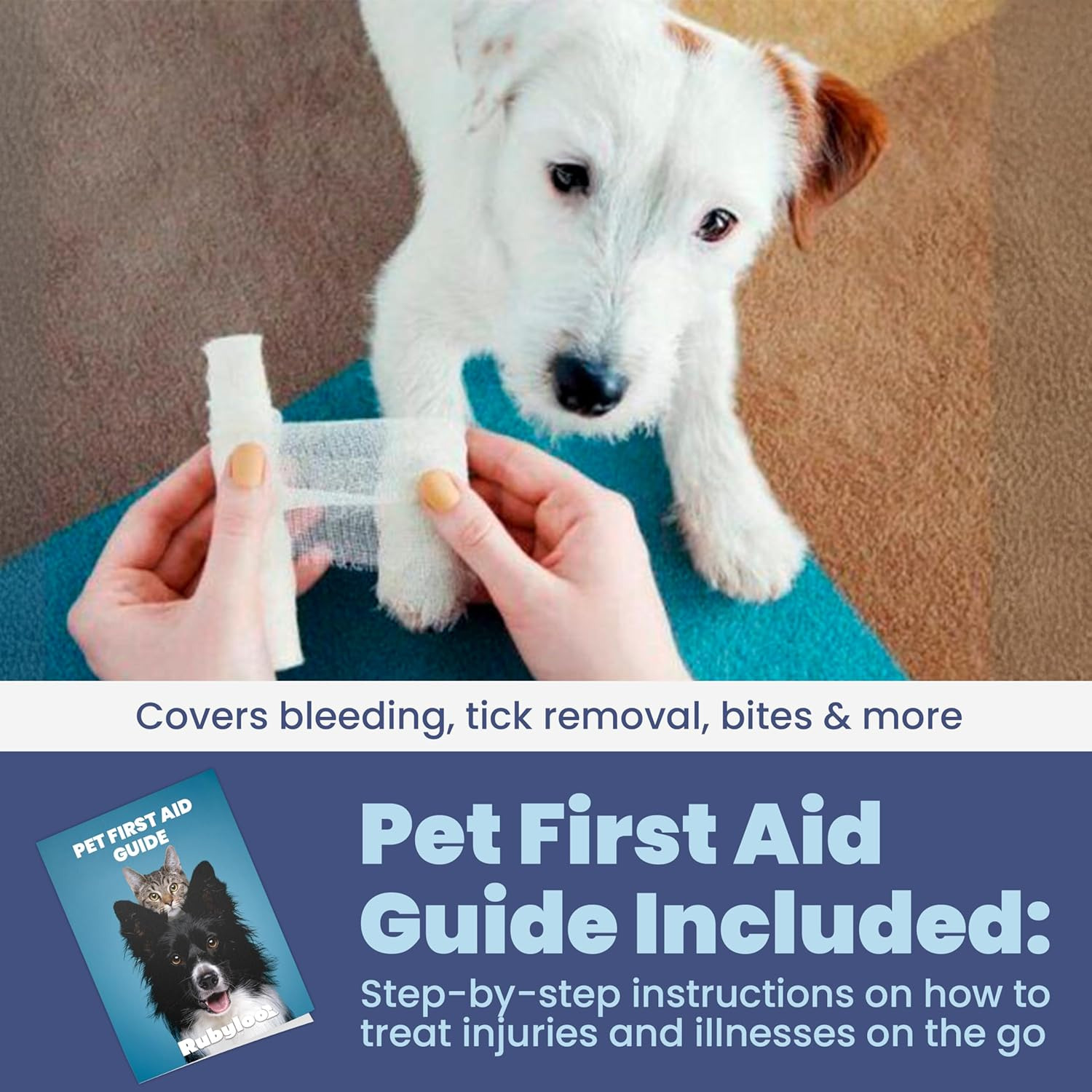 Dog First Aid Kit - Vet Approved Pet First Aid Supplies to Treat Dogs & Cats in an Emergency - Pet First Aid Kit Guide, Tick Remover, Slip Leash & Medical Essentials for Home, Camping, Car, RV, Travel image number 4