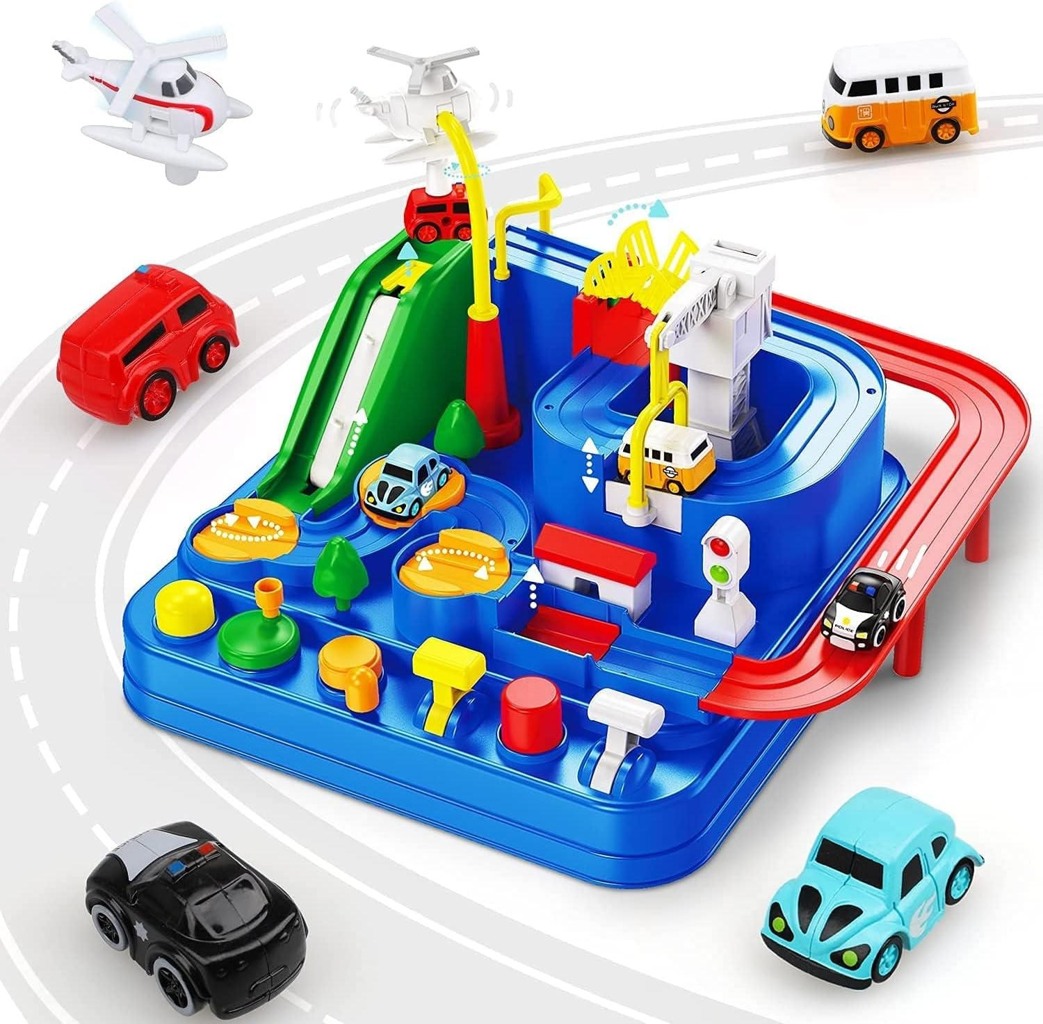 Car Adventure Toys, Race Track for Toddlers, Toy Vehicle Playsets, Toddler Car Toys, City Rescue Preschool Toy Vehicle, Preschool Educational Toy Car Track for Kids 3 4 5 6 7 Year Old