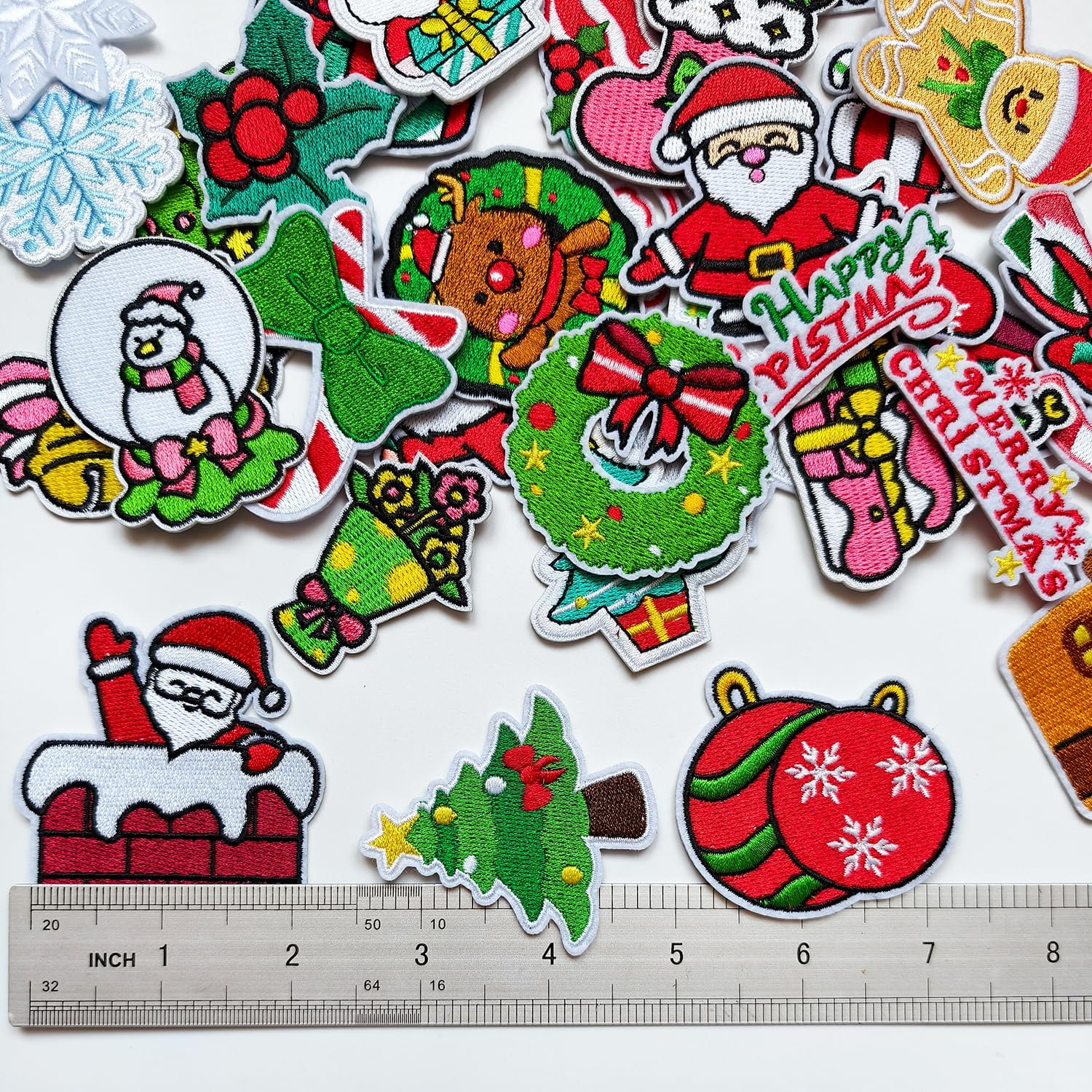 35Pcs Christmas Iron on Patches, Santa Snowman Christmas Tree Embroidered Appliques Patches for Clothes Hats Decoration and DIY Gifts image number 1