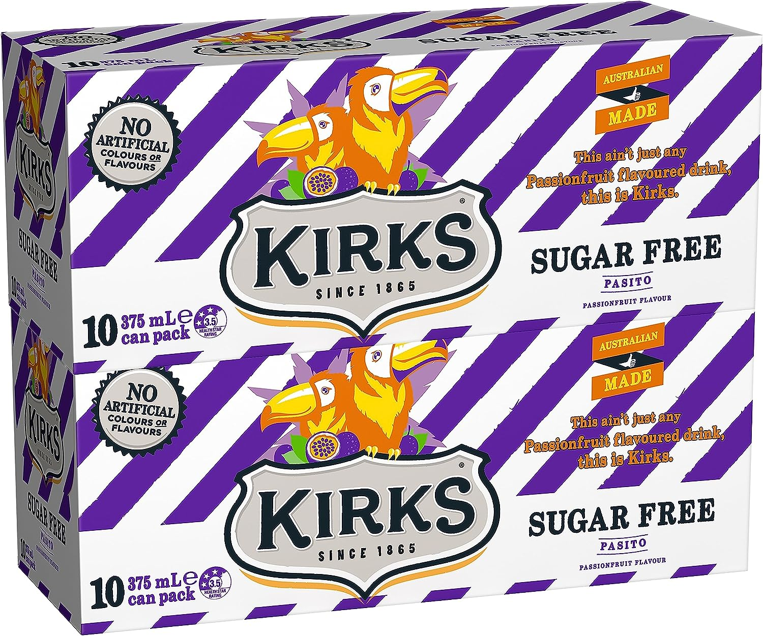 Kirks Sugar Free Pasito Passionfruit Soft Drink Multipack Cans 20 X 375 Ml (Pack of 2) image number 1