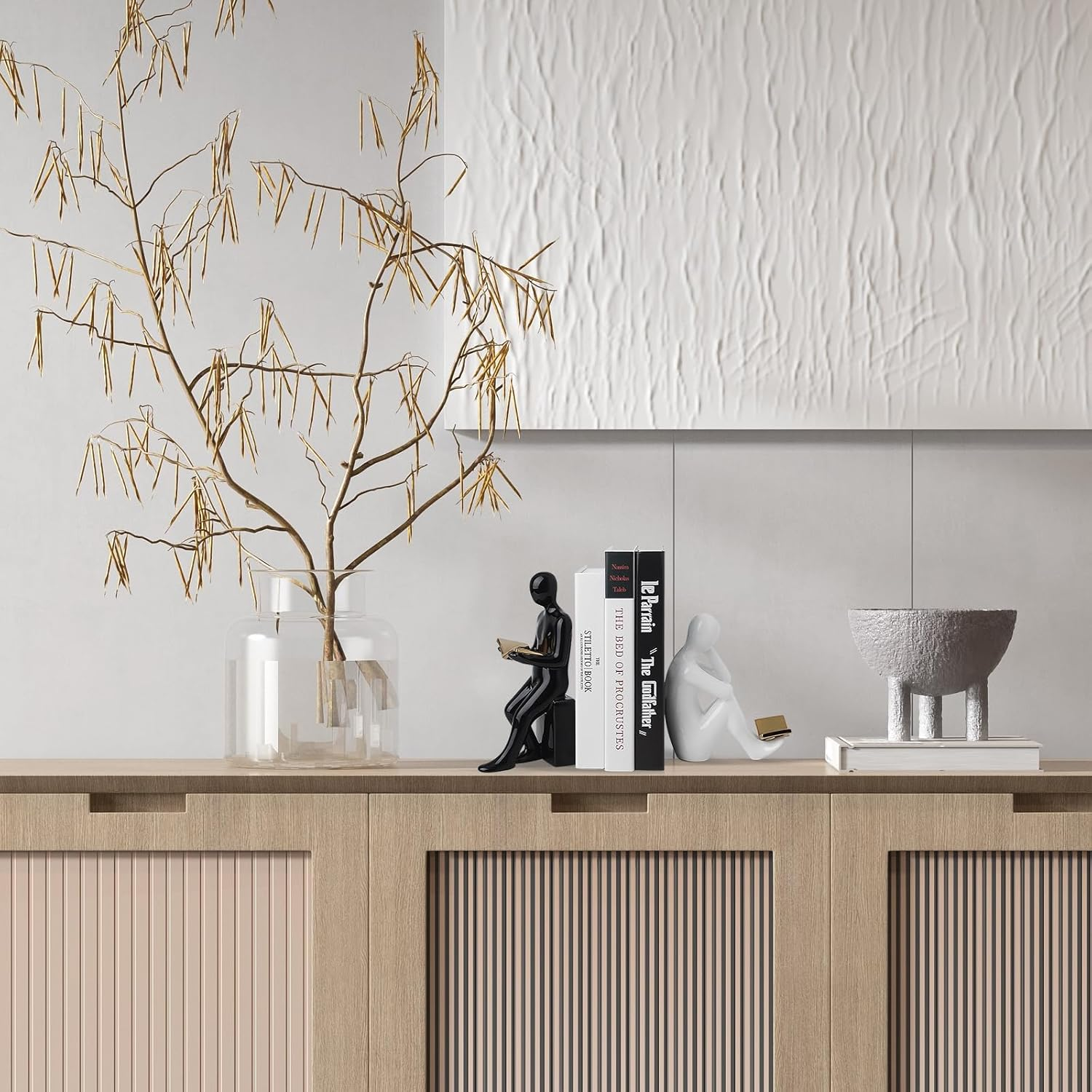 TOPSKY Modern Ceramic Bookends with 3 Decorative Books, Reading Statues, Book Sculpture, Book Statue, Book Figurine, Statue Art Sophisticated Decor for Shelves and Home (Black&White) - Silvery image number 7