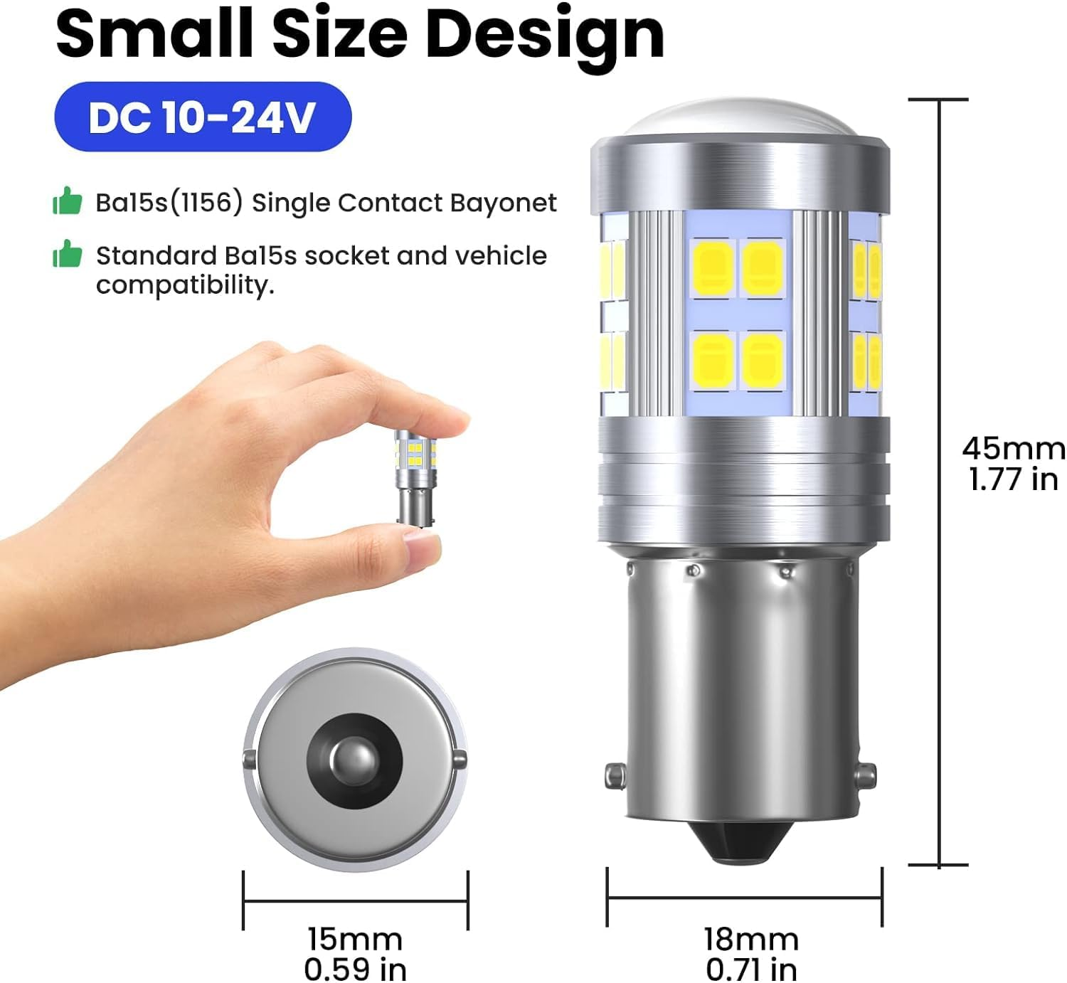 Lamptobe P21W 1156 Ba15S LED Bulb 6000K White 6W Super Bright 24-SMD 2838 Chipsets DC 10-24V LED Light Bulbs for RV Interior Lights Auto Backup Reverse Light Tail Turn Signal Position Lights 2PCS image number 4