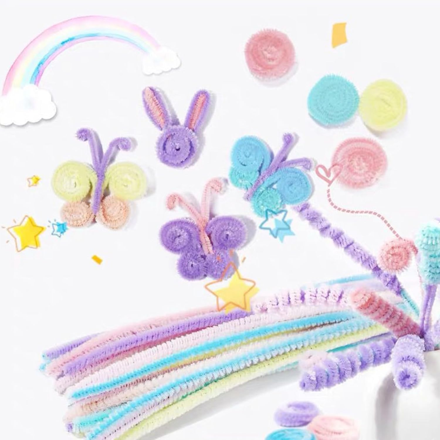 Pack of 100 Pipe Cleaners Chenille Wire 30 Cm Bending Plush Art Pipe Cleaners Colourful Craft Set Bendable DIY Twist Stick Bending Plush Colourful for Crafts and Decorating (White) image number 4