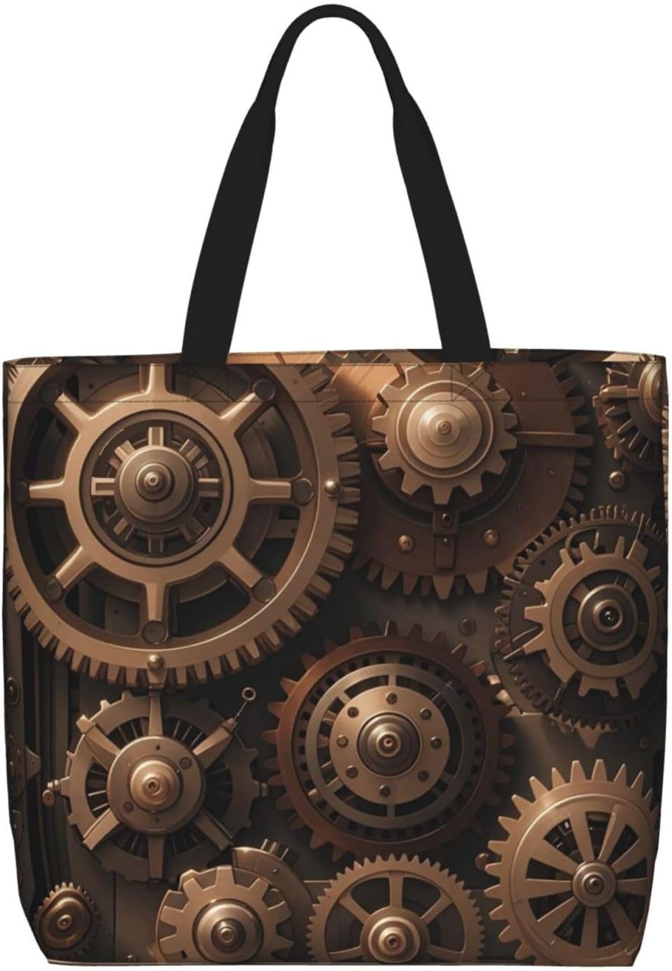STVYUKL Steampunk Mechanical Gears Tote Bag for Women Casual Portable Shopping Handbags with Zipper Inner Pocket Reusable Waterproof Beach Grocery Bag for Shopping Travel Work, Black, One Size image number 2