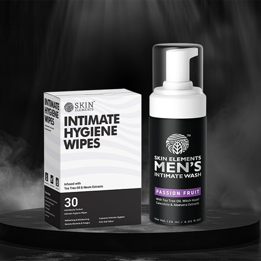 Skin Elements Men'S Intimate Hygiene Combo with Passion Fruit 120 Ml+ 30 Wipes Ph Balanced Foaming Hygiene Wash Prevents Irritation & Bad Odor image number 3