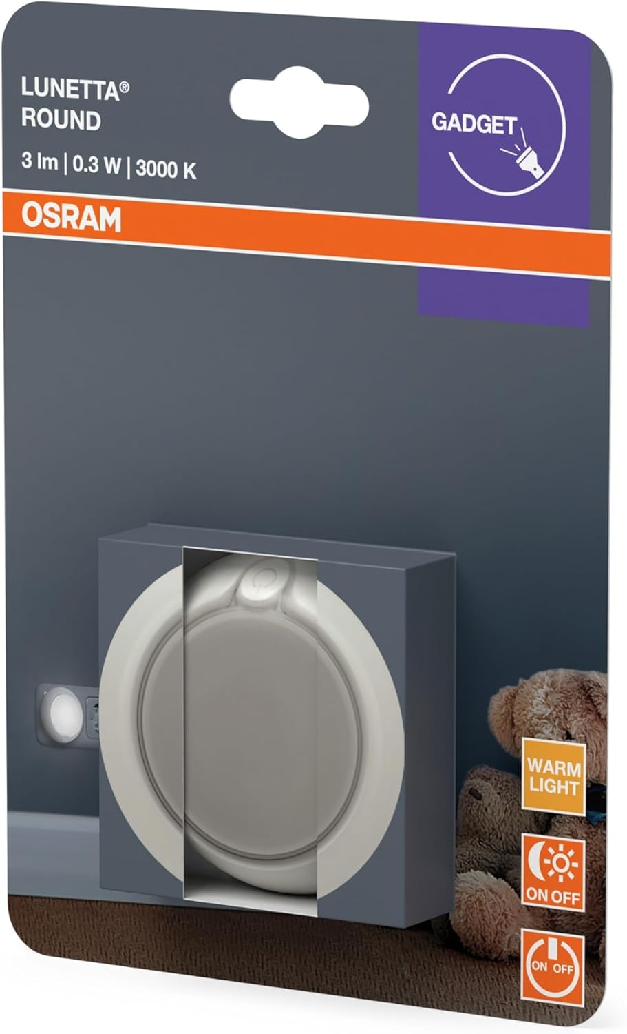 OSRAM Lunetta round Night Light White with Sensor, LED Technology, 3 Lm Luminous Flux, 3000 K Warm White, On/Off Switch, Socket Mounting image number 2