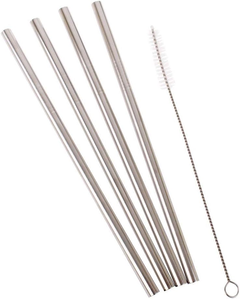 Appetito Stainless Steel Straight Smoothie Straws Set 4 W/Brush image number 1