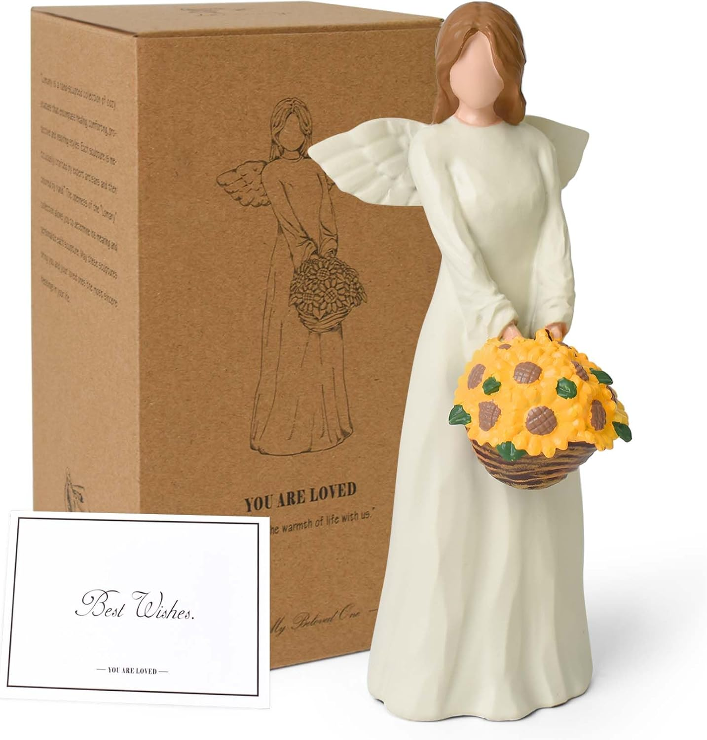 Sunflower Gifts for Women, Resin Sculptured Guardian Angel Figurines with Sunflower Basket, Inspirational Angel Gifts for Mom Daughter Sisters - Christmas, Mother&rsquo;S Day, Birthday Home Decor