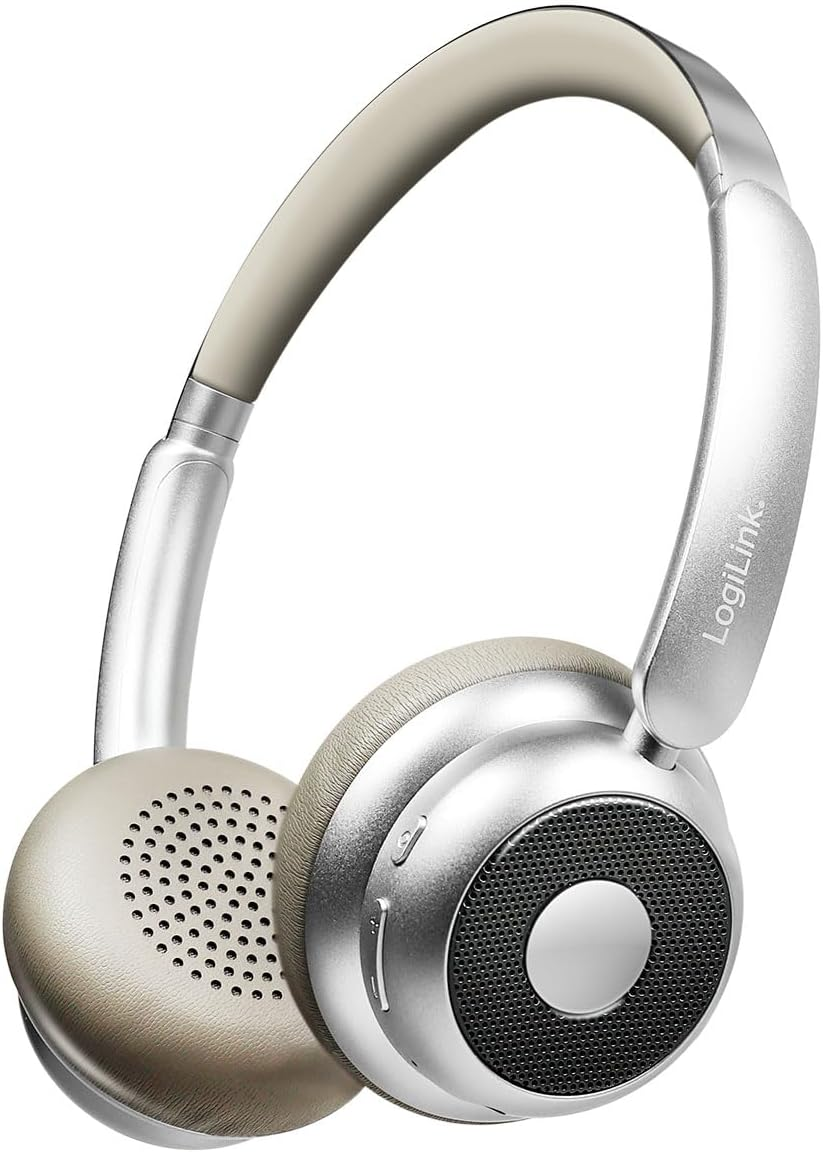 Logilink BT0072BR - BT 6.0 Aurasolo Headset with Additional 3.5 Mm AUX, Multifunction Control, 20 Hours Battery Life, Colour: Silver