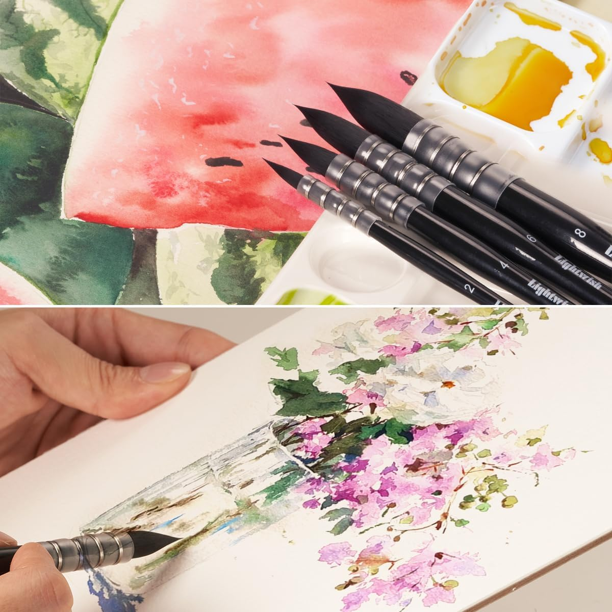 Lightwish Watercolor Brushes Set, Synthetic Squirrel Hair Paint Brushes 4 Pcs Kit for Artists, Adults, and Hobbists, Pointed round Mop Brush for Watercolor, Gouache image number 3