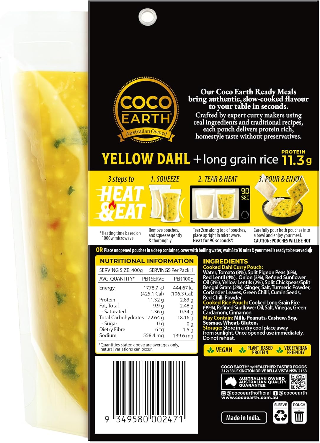 Coco Earth Yellow Dahl & Rice, 400 G image number 4