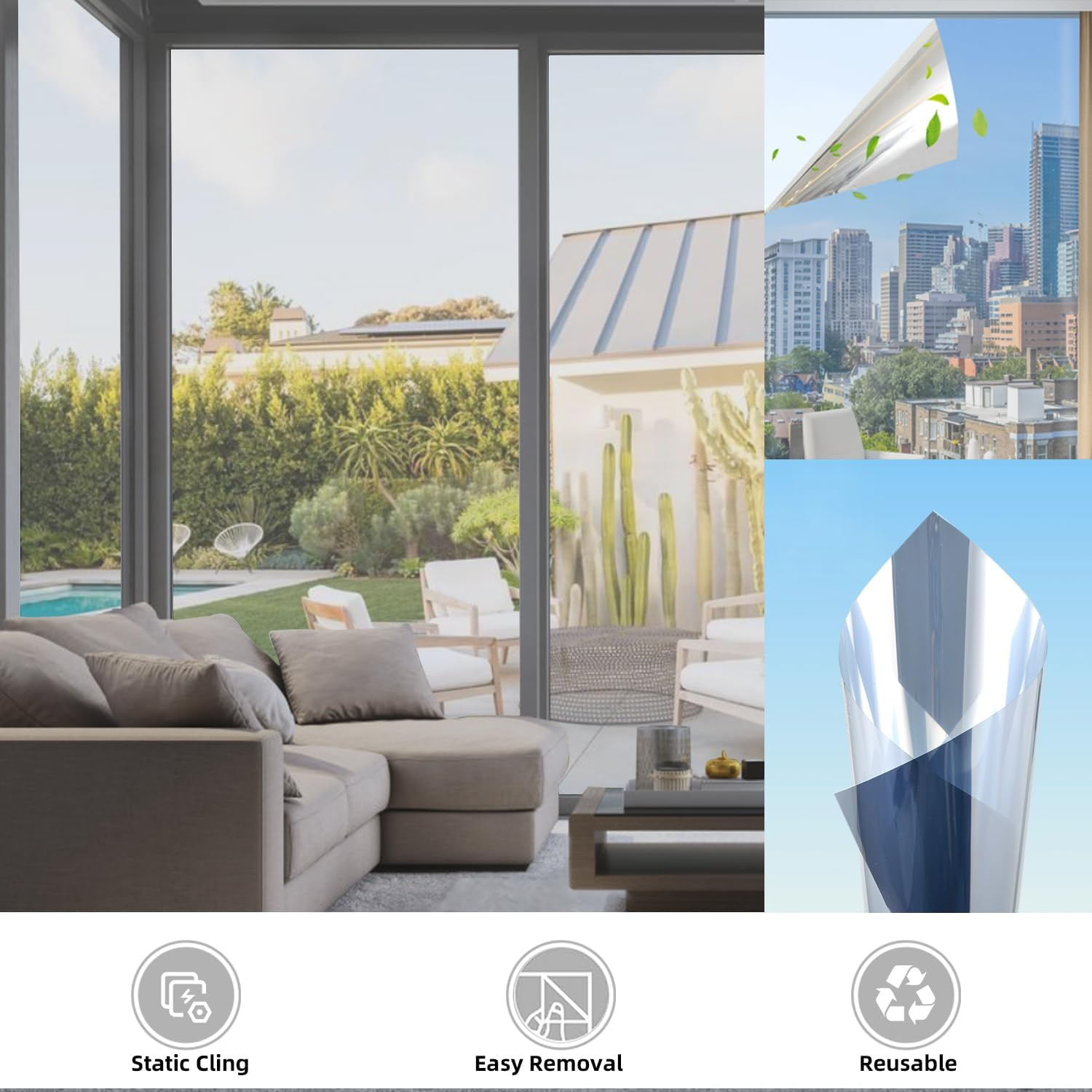 Sun Blocking Privacy Window Film, One Way Window Tint for Home, Daytime Window Privacy See Out Not in Window Cling Mirror Reflective anti UV Sticker for Car&Office(Silver, 45X200Cm) image number 1