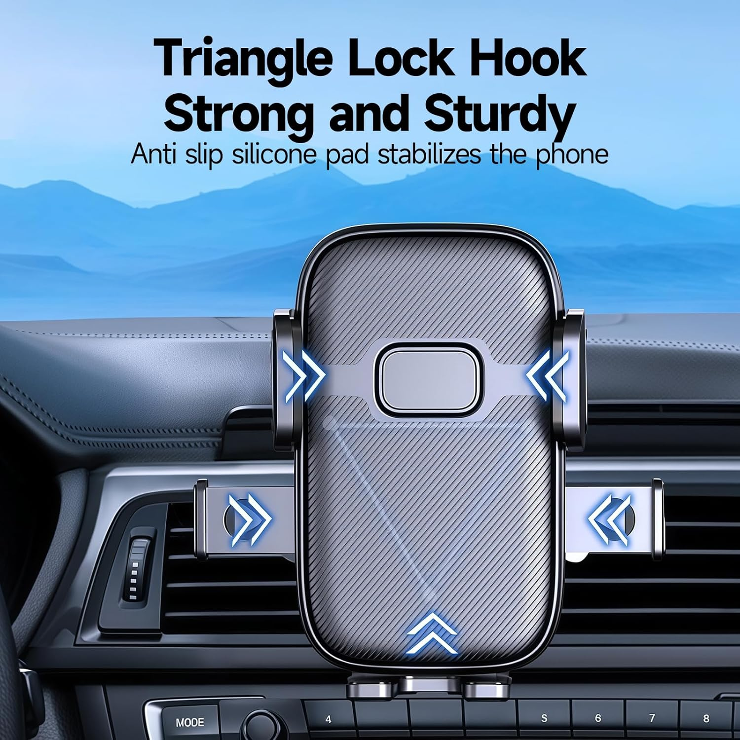 Car Vent Phone Holder with Strong Metal Hook, Triangle Stable Clip, 360&deg; Rotation & Anti-Slip Silicone, Fit for Dashboard Air Vents, Compatible with 4" - 7" Smartphones (Black) image number 3