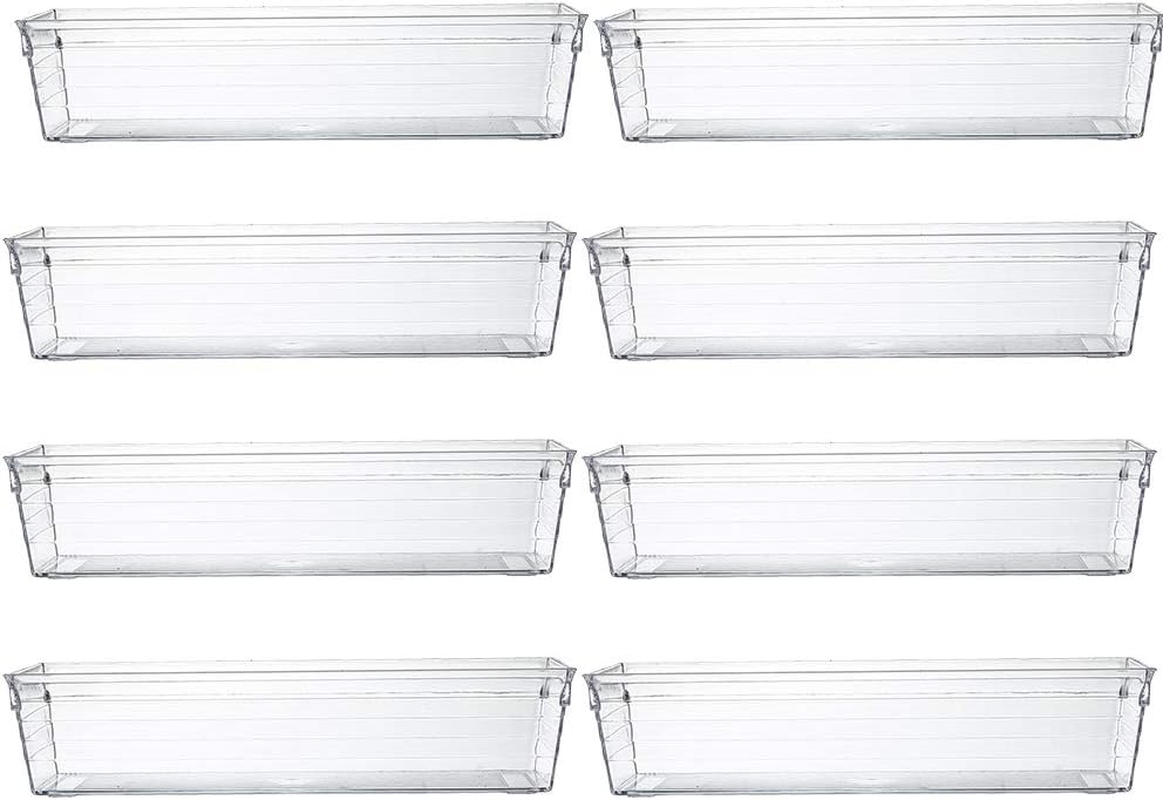 Backerysupply Clear Plastic Drawer Organizer Tray for Vanity Cabinet (9"&times;3"&times;2"，Set of 8),Storage Tray for Makeup, Kitchen Utensils, Jewelries, and Gadgets image number 1