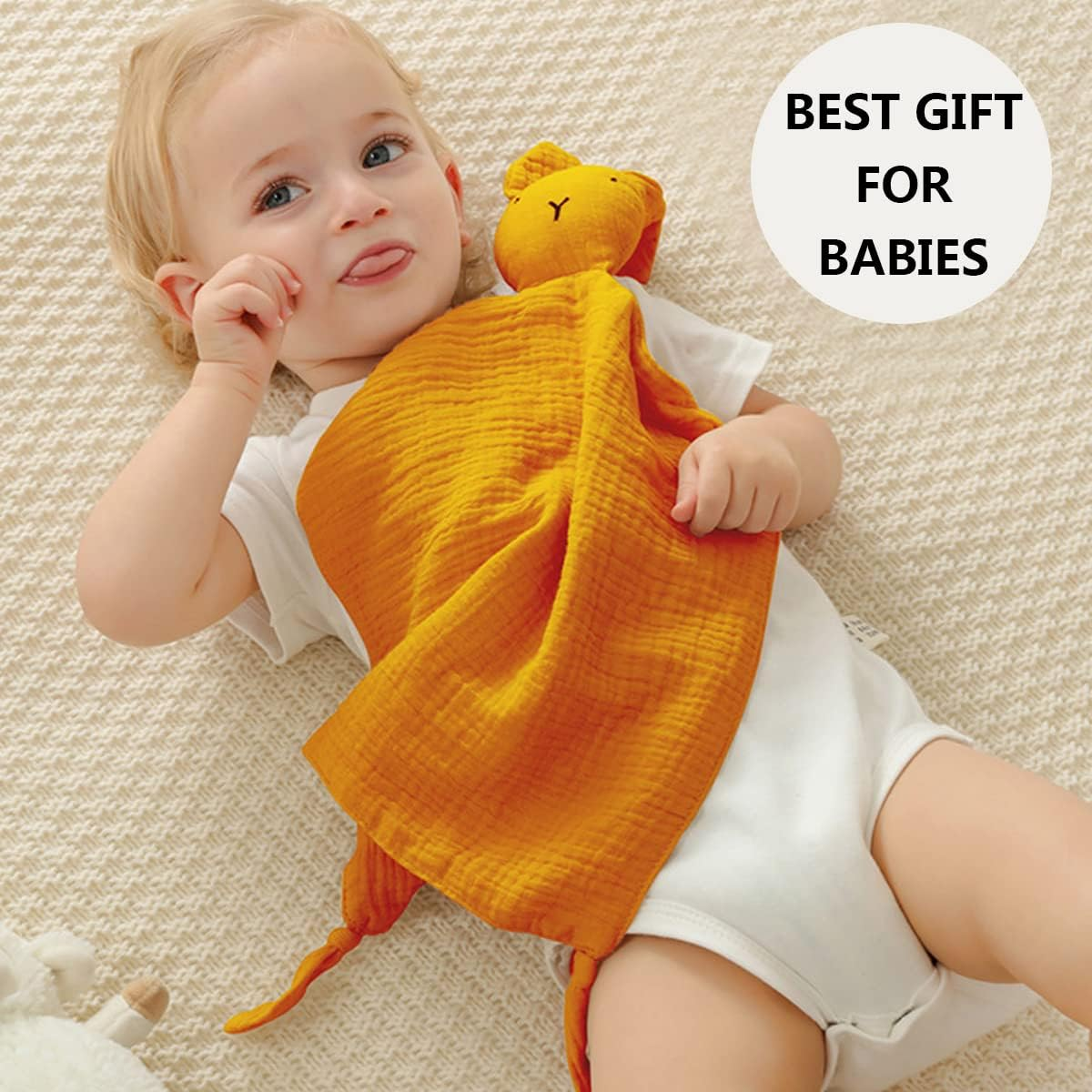 Bunny Lovey Blanket for Boys and Girls, Organic Cotton Muslin Security Blanket for Babies, Soft Breathable Lovie Soothing Towel for Newborn and Infant, 2 Pcs Set image number 2