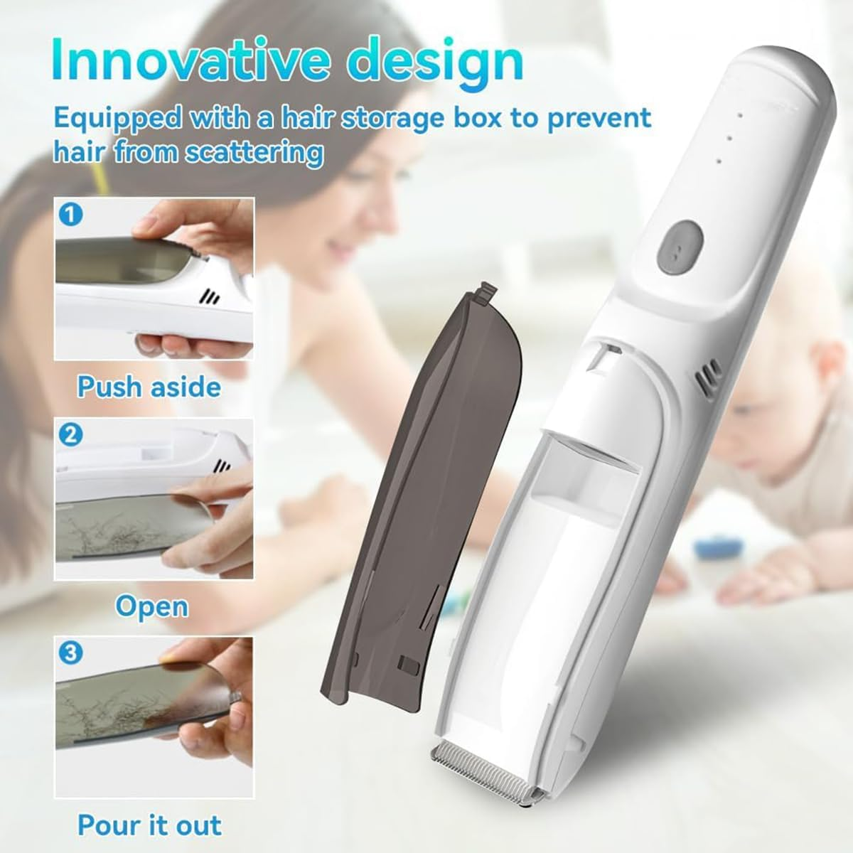 Vacuum Baby Hair Clippers, Hair Trimmer for Kids & Men, Electric Haircut Kit with Dual Motor Power, IPX7 Waterproof Professional Hair Trimmer image number 5