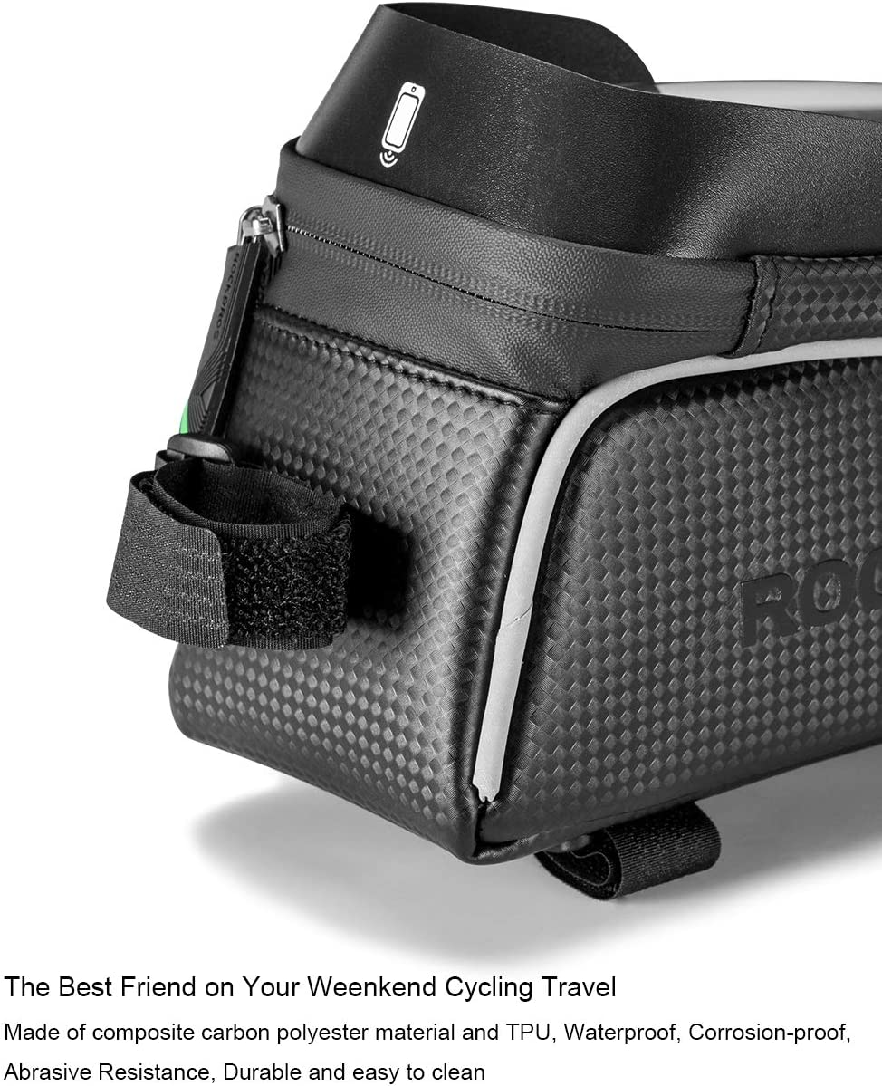 ROCKBROS Bike Phone Bag, Top Tube Pouch, Bicycle Front Frame Waterproof Accessories Holder Compatible with Iphone Xs Max 11 Pro Plus, Samsung S10 image number 1
