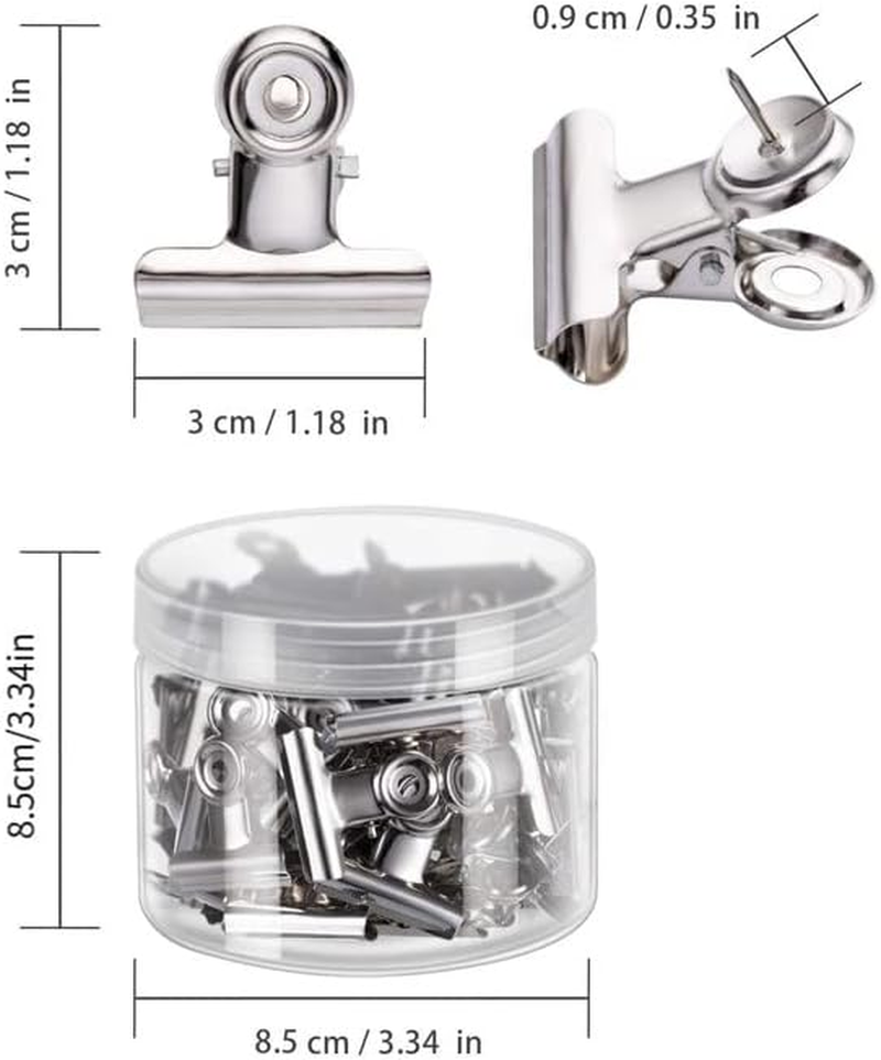 Push Pin Clips, 40 Pcs Metal Bulldog Clips with Thumb Tacks for Using on Cork Boards Bulletin Boards and Photo Walls, Home School and Office (Silver) - 30, Gold image number 3