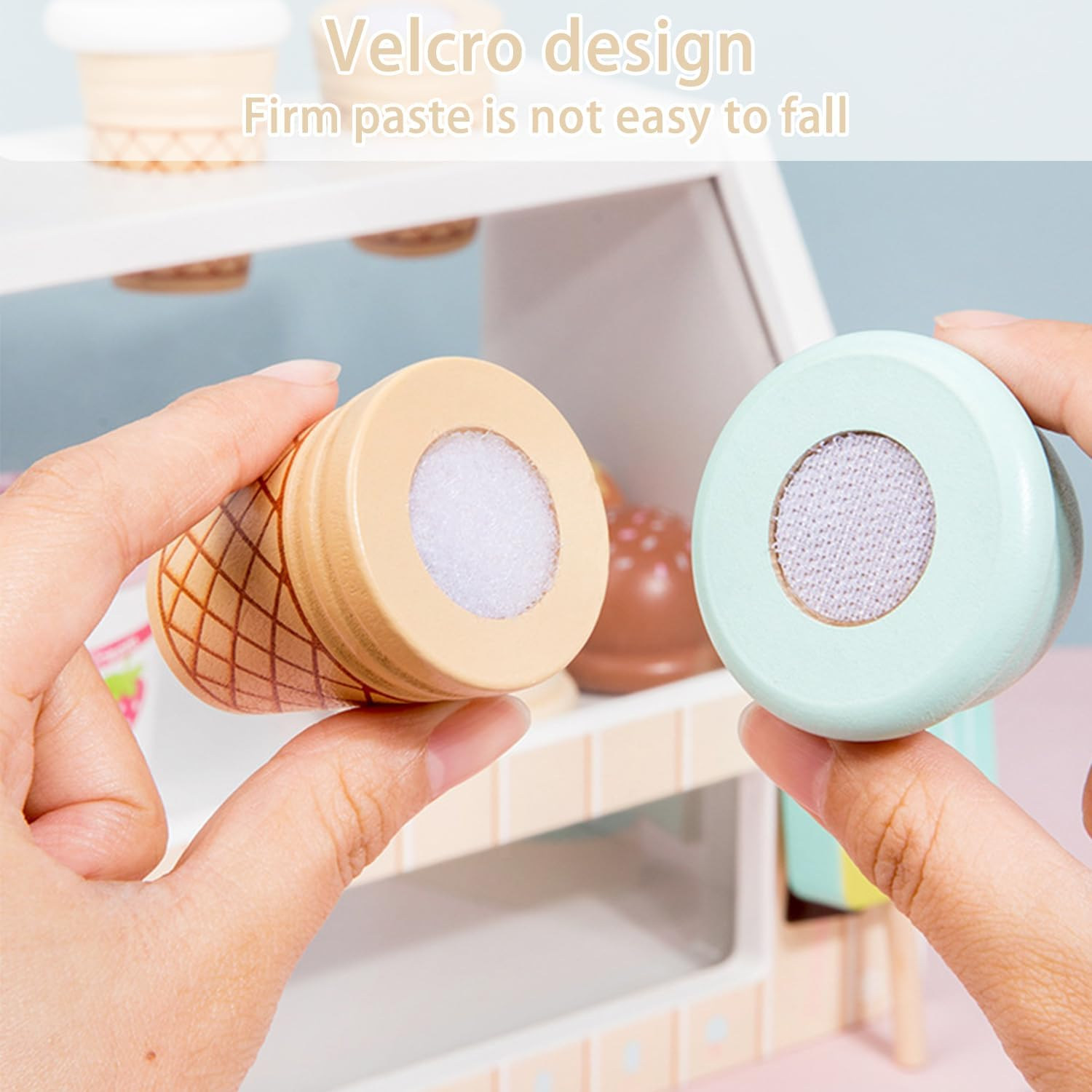 Uandhome Ice Cream Toy,Wooden Ice Cream Toys for Kids Toddlers, Pretend Play Kitchen Food Toys, Ice Cream Counter Shop Playset for Kids, Kids Ice Cream Cart, Toys for 3 4 5 6 7 8 Year Old Girls Boys image number 5