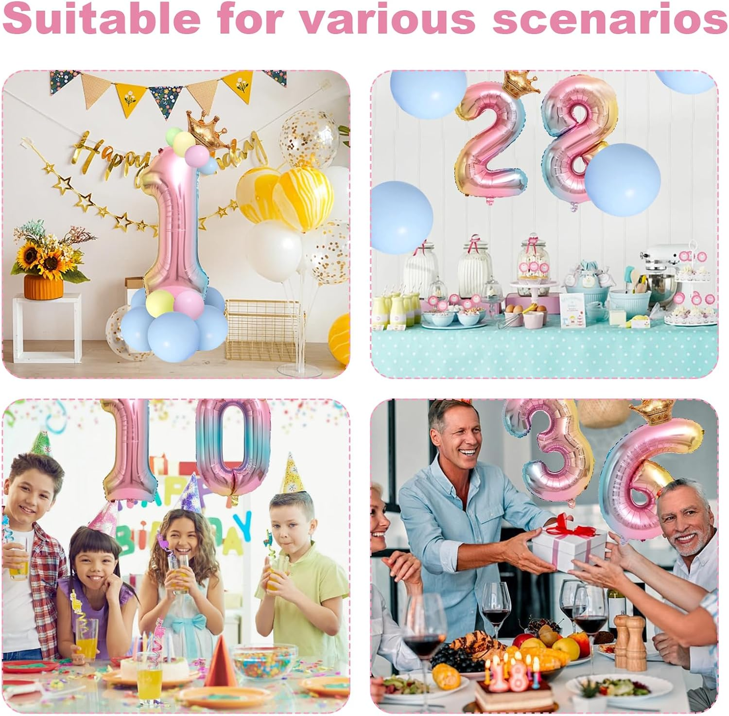 Number 0 Balloon, Rainbow Birthday Balloon, 40 Inch Foil Balloons, Crown Star Large Balloons for Girls Women Men Birthday Party Decor-0 image number 6