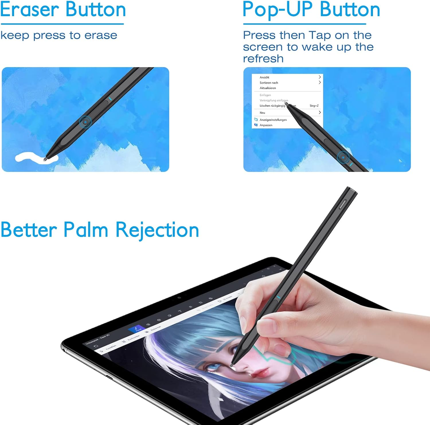 Trakxy Digital Stylus Pen for Microsoft Surface Pro X/9/8/7/6/5/4/3, Laptop 5/4/3/2/1, Go 3/2/1, Book 2/1, Studio - Magnet, 4096 Pressure, Palm Rejection, Rechargeable image number 1