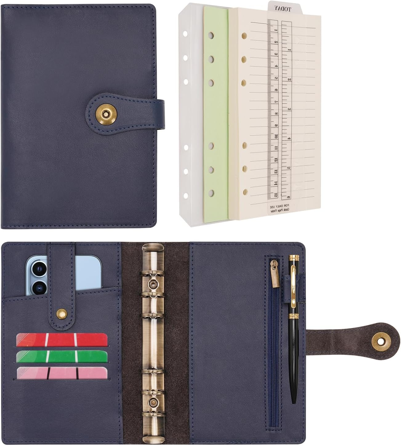 Wonderpool A5 Binder Journal Leather Spiral Notebook Refillable College Ruled Paper, Budget Binder Rings Diary Organizer with Pen for Office School Travel Business Planning Writing (Wine Red,A5)