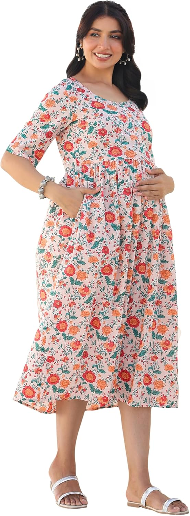 Janasya Maternity Nursing Dress with Breastfeeding Feature for Pre and Post Pregnant Women image number 4