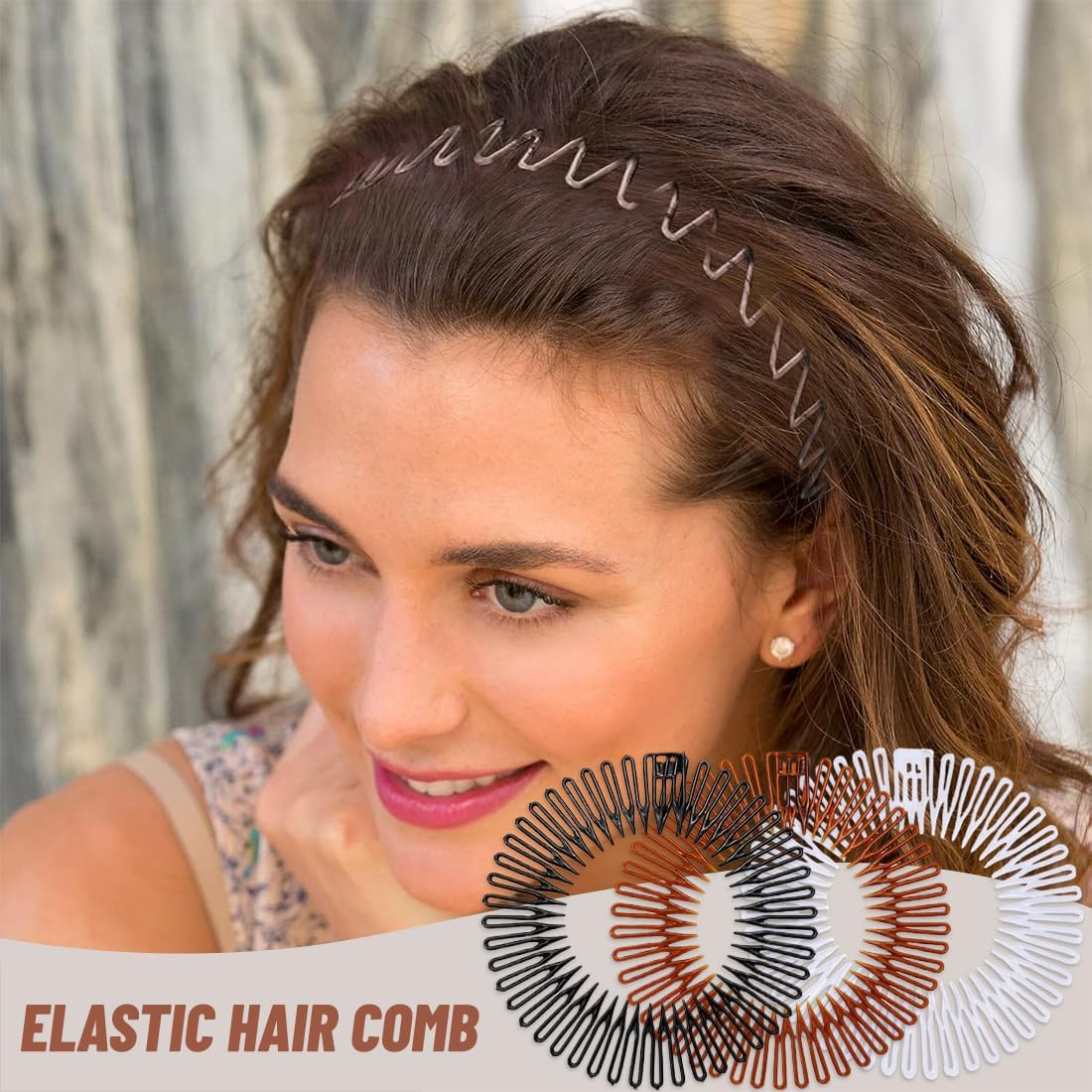 AFCJLTO Pack of 6 Plastic Hair Combs, Fully Circular Stretch, Comb, Flexible Plastic, Stretch Hair Comb, Stretch Comb, Headband Hair Band Holder (Black, White, Brown) image number 5