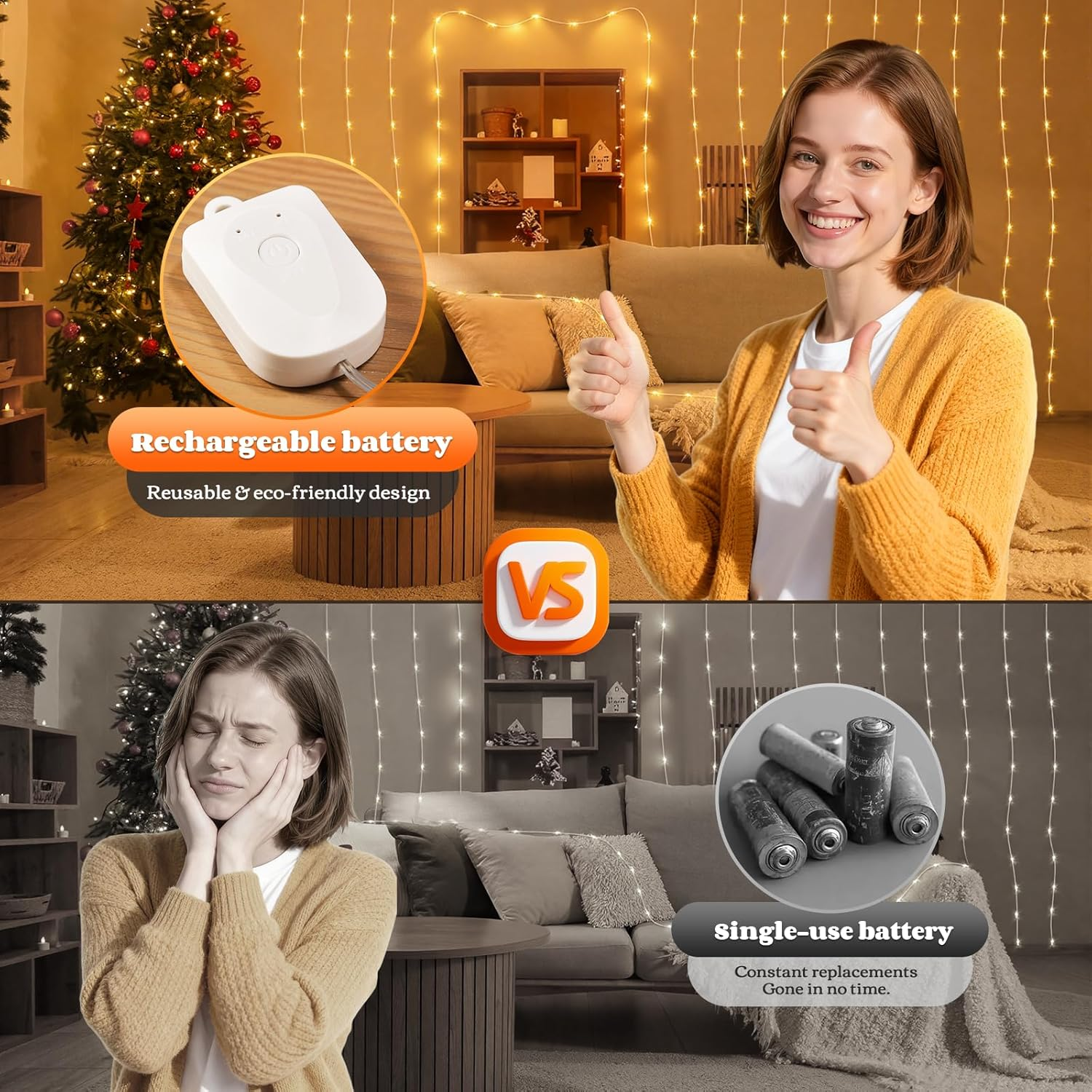 Yizhet Pack of 6 Rechargeable Fairy Lights with Removable Battery Box, Timer 3M 30 LED, IP65 Waterproof for Indoor/Outdoor, Christmas, Garden, Wedding (Warm White)