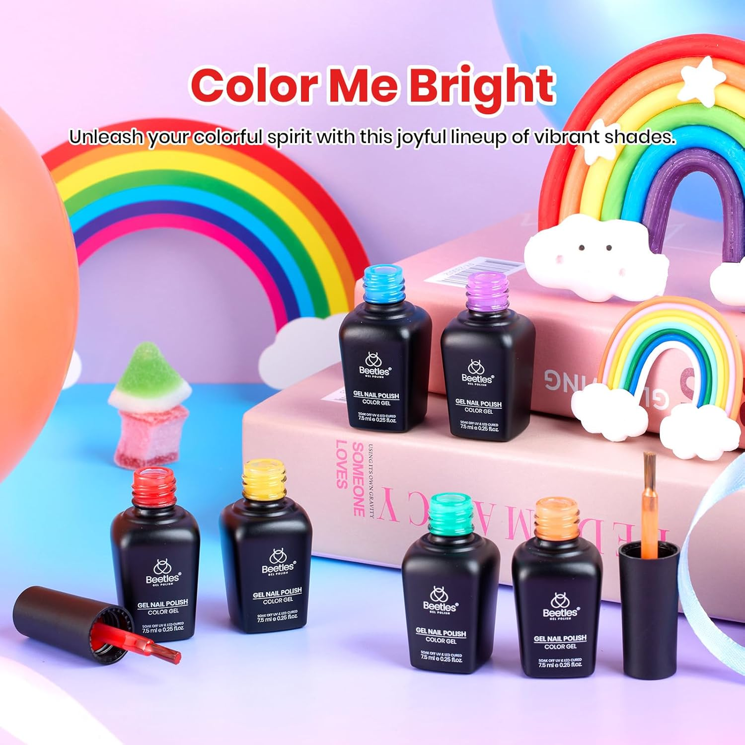 Beetles Gel Polish Gel Nail Polish Set, 6 Retro Colors Old School Collection Soak off UV Gel Polish Red Yellow Blue Orange Green Gel Polish Nail Art Design Manicure Kit Salon DIY image number 4