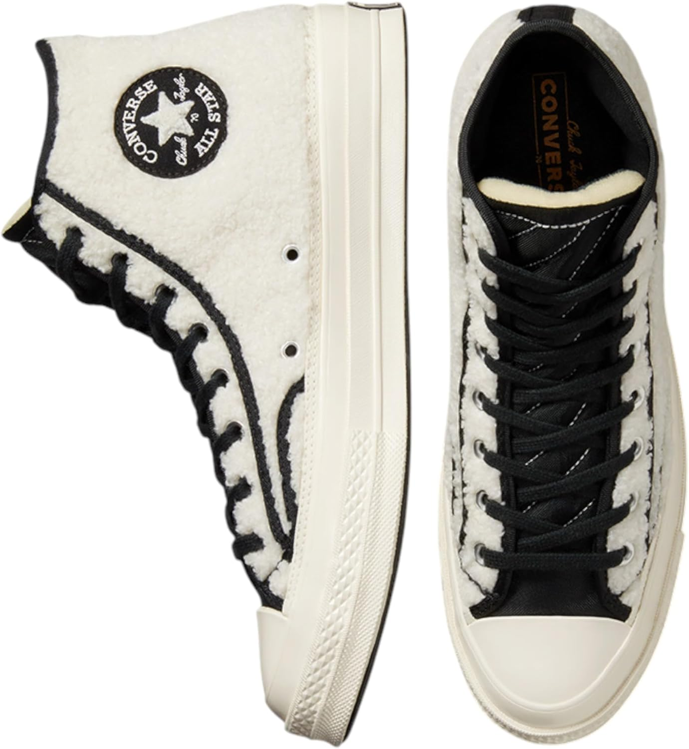 Converse Unisex Chuck 70 Cozy Utility Sherpa High Top Shoe Egret/Black/Egret 11 image number 5