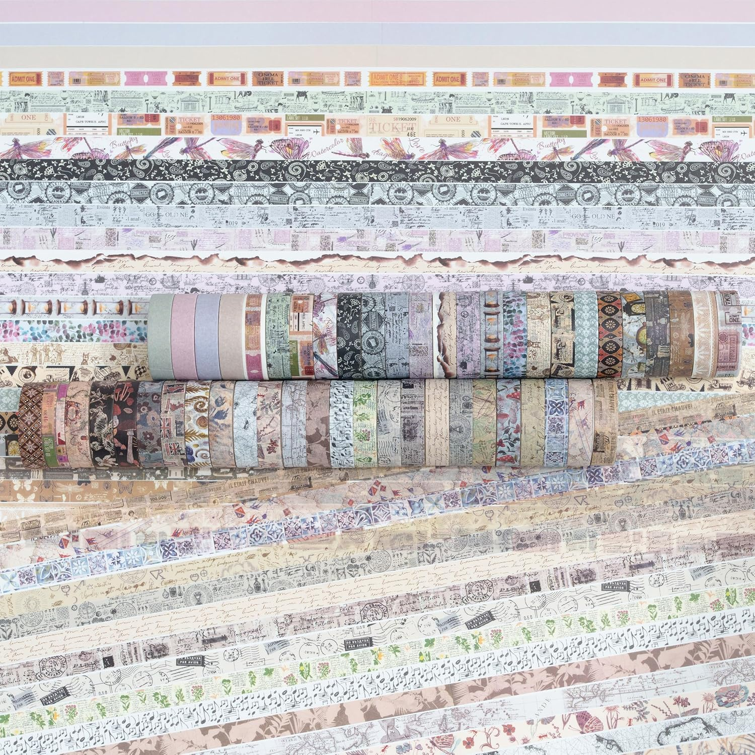 YUBBAEX Vintage Washi Tape Pack 50 Rolls Retro Printed Masking Tape Antique Patterns Decorative for Arts, DIY Crafts, Journal Supplies, Planners, Scrapbook, Card/Gift Wrapping image number 2