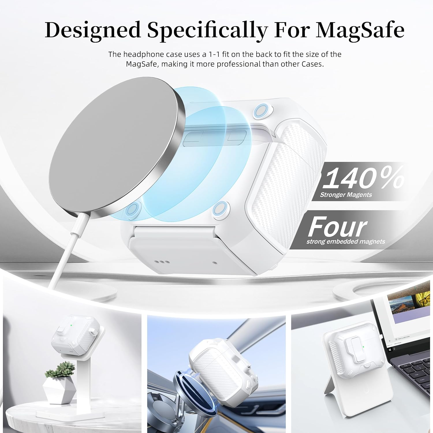 For Airpods 4Th Generation Case Cover, Compatible with Magsafe, Magnetic Automatic Lock, Charging Port Dust-Proof & Stand Design with Cleaning Kit for Airpods 4 Case 2024, Snow White