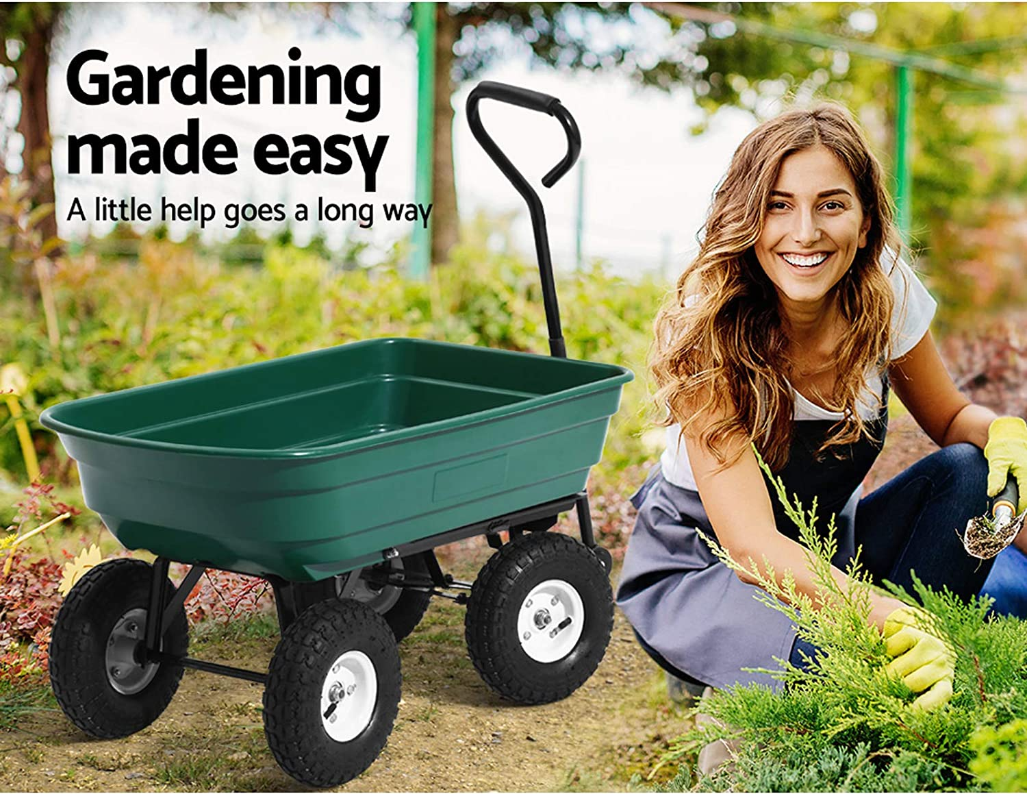 Gardeon Garden Cart, 270Kg Beach Trolley Carts Lounge Wagon Tool Trolleys Pull Outdoor Camping Gardening Supplies Transportation, Durable with Rubber Tyres Green image number 1