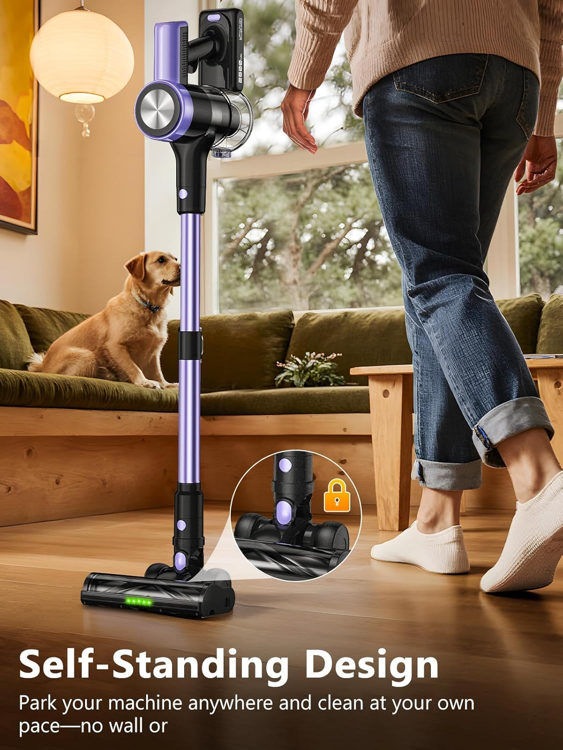 Cordless Vacuum Cleaner, 46Kpa/500W Stick Vacuum with 55 Mins Runtime, Self-Standing Vacuum Cleaner for Home, LED Display, Anti-Tangle Brush, Rechargeable Vacuum for Pet Hair, Carpet & Hard Floors image number 4