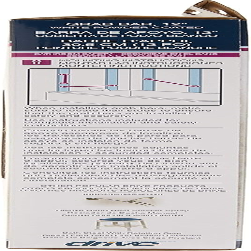 Drive Medical White Powder Coated Grab Bar, White, 12" image number 1