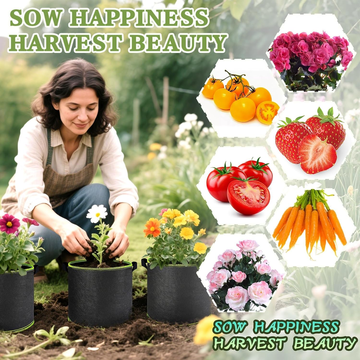 4-Pack 7 Gallon Grow Bags, Heavy Duty Plant Grow Bags with Handles, Flower Grow Bag, for Potato, Breathable Fabric Pots for Tomatoes, Vegetables, Flowers for Garden Planting(35X30Cm, Black) image number 4