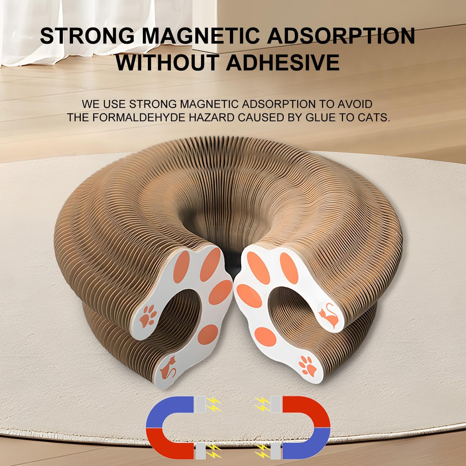 Magnetic Cat Scratchers with Bell Ball Foldable Cat Scratching Board for Cat Toys Reinforced Cardboard Cat Scratchers Can Transform Multiple Shapes Cat Toys for Indoor Cats Adult image number 6