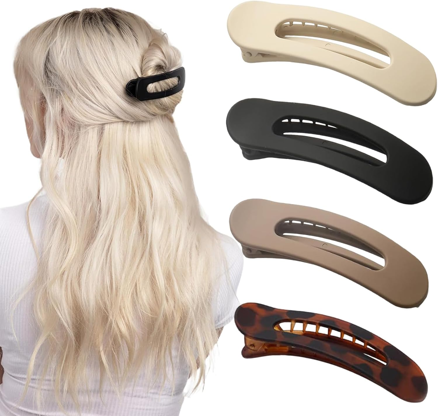 Flat Hair Clip, Pack of 4 Flat Hair Clips, Strong Hold, Non-Slip Hair Clip, Flat for Women, Thin Hair, Thick Hair for Creating Hairstyles (Black, Beige, Khaki, Amber) image number 4