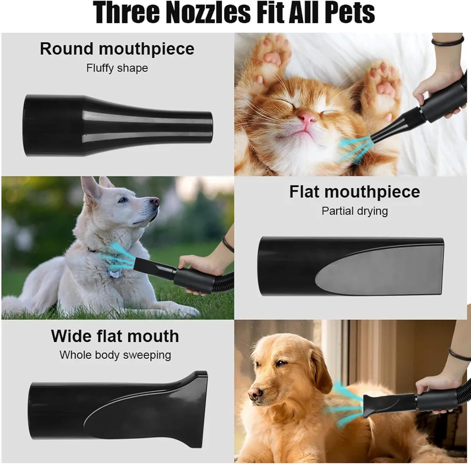 Dog Hair Dryer 2800W Dog Blaster Dryer Pet Dryer Blower Stepless Speed Professional Pet Grooming Hair Dryer with 4 Different Nozzles for Dog Cat (Blue)