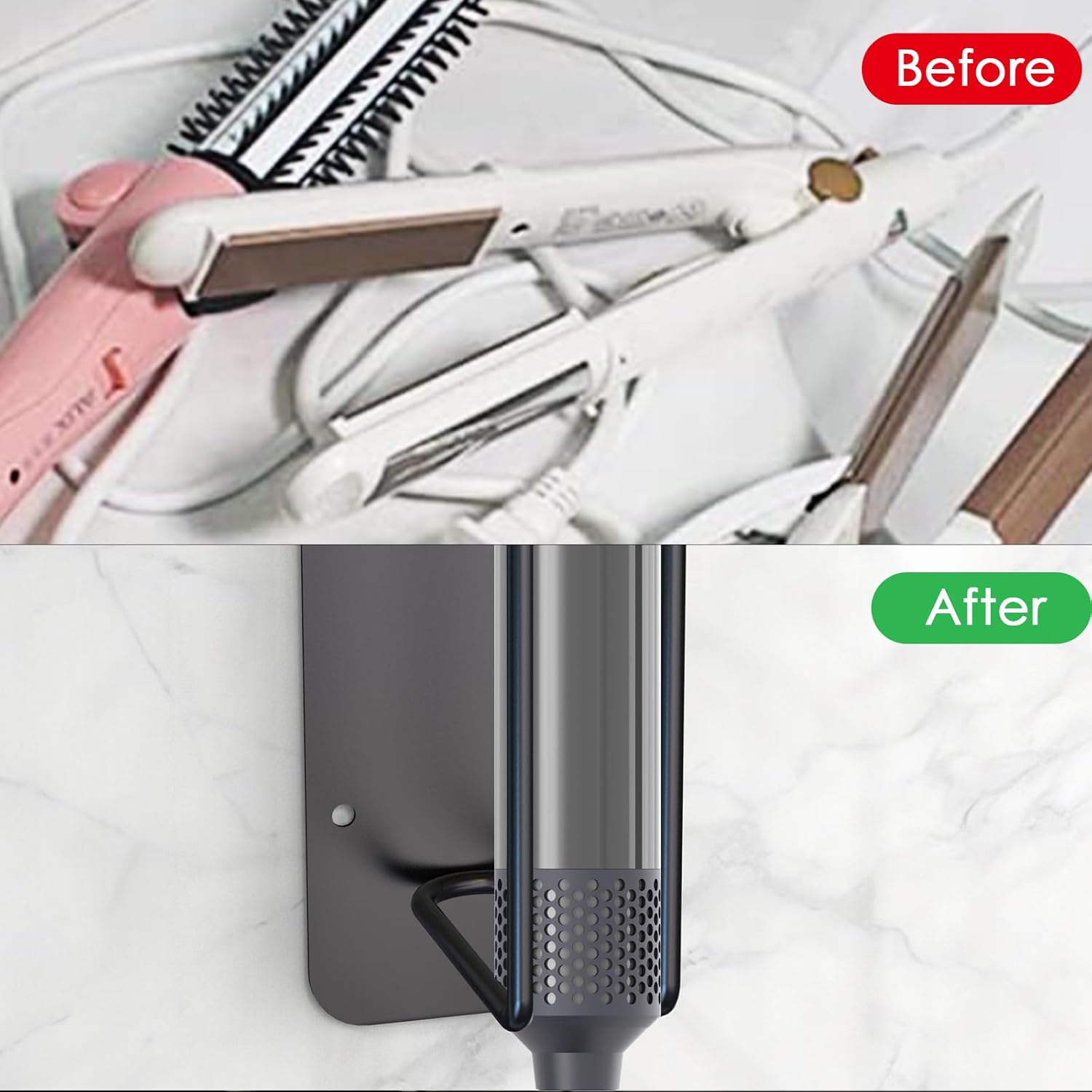 Adorila 2 Pack Wall Mounted Curling Iron Holder, Hair Styling Tool Organizer, Hair Tools Holder Compatible with Dyson Airwrap and Dyson Corrale (Black) - Silver image number 5