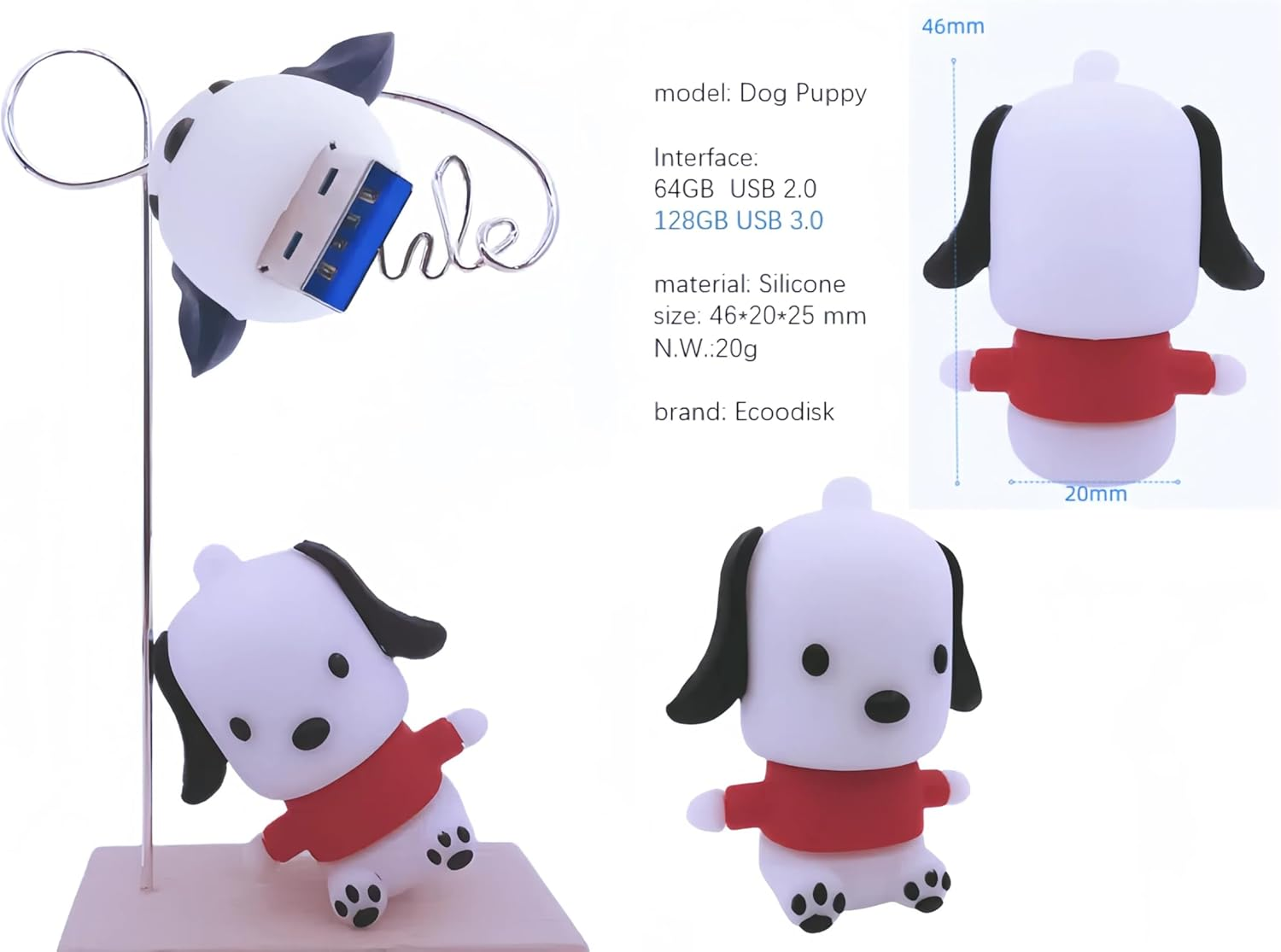 128GB USB 3.0 Flash Drive Puppy Dog Shape Thumb Drive Zip Drive Cartoon USB Stick Cute Lovely Memory Stick Animal Jump Drive High Speed Pen Drive Data Storage with Jewelry Bag Gift image number 6