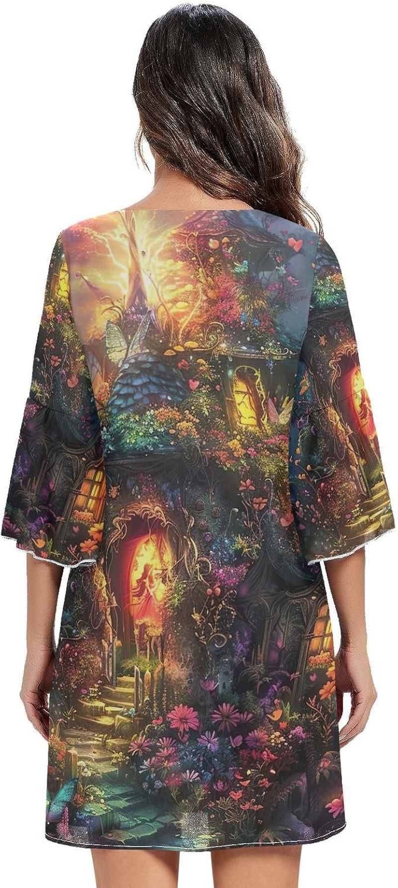 Vibrant Fairy House Ladies Chiffon Dress Printed Line Maternity Dress S-XXL