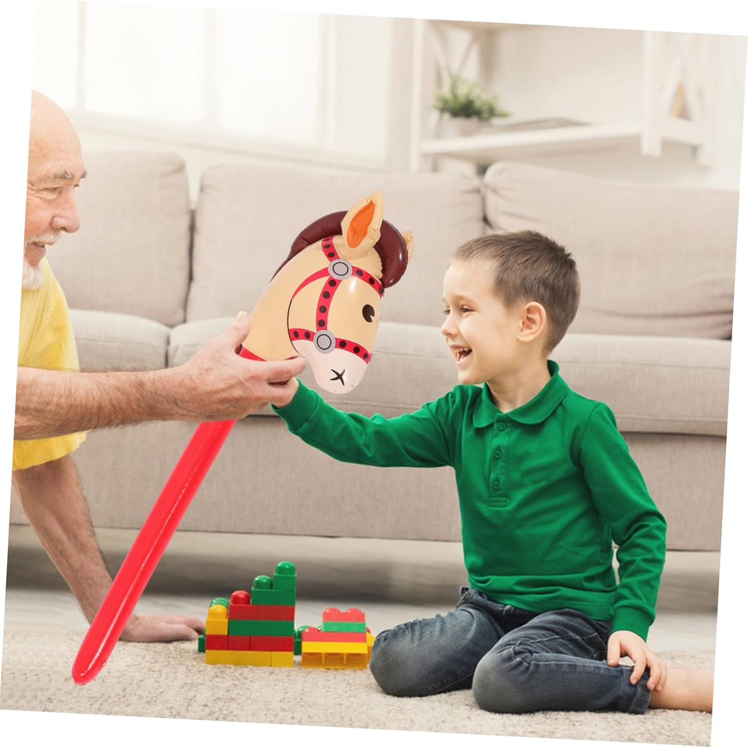 3Pcs Animal Long Stick Blow up Horse Stick Horse Stick Toy Hobby Horse Inflatable Stick Toy Wheel Inflatable Stick Horse Animal Inflates Base Inflatable Animals Stick Horse Toy PVC image number 5