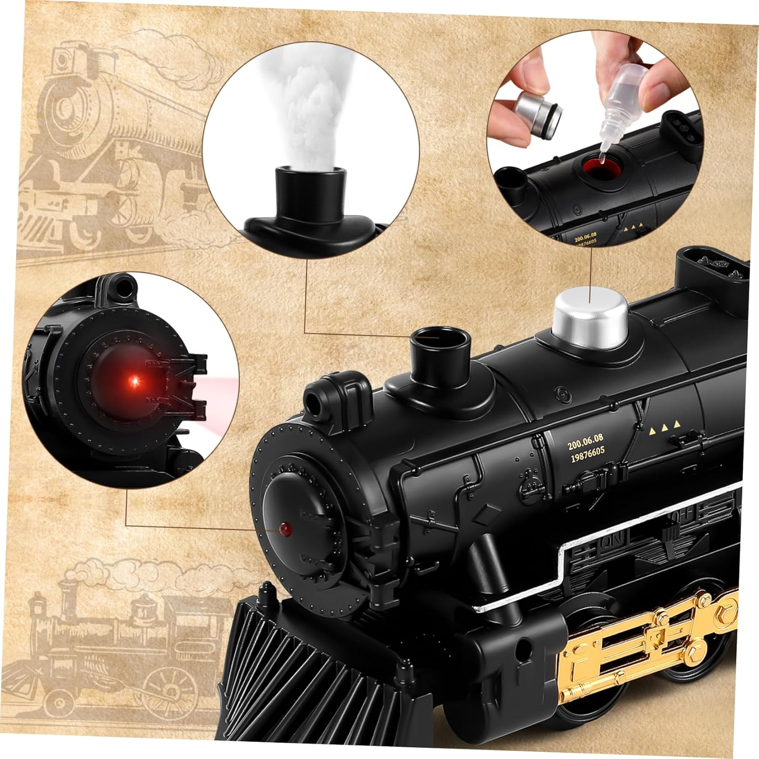 Vaguelly Steam Locomotive Train Set Battery Powered Train Toys Simulation Train Models Electric Train Sets with Smoke for Kids Birthday Party Supplies